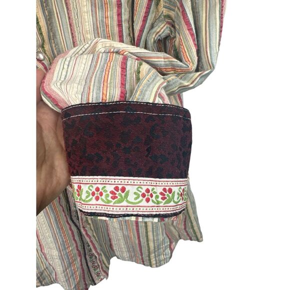 Scully‎ Top Button Up Women XL Western Rodeo Stripped  Flip Cuff Long Sleeve - Picture 5 of 9